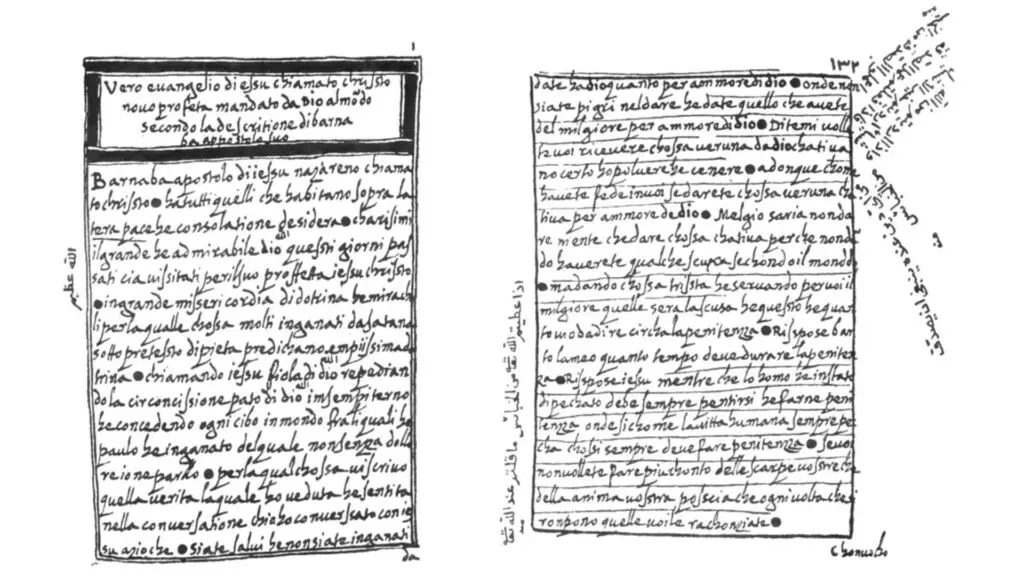 Gospel of Barnabus (Italian Manuscipt) (Source: Wikipedia)